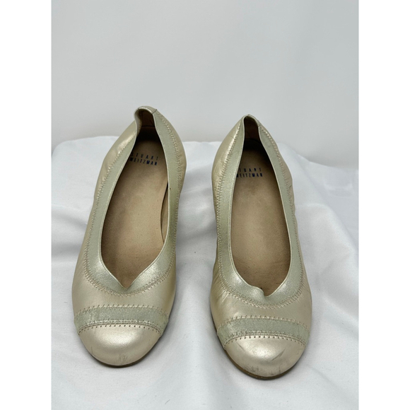 Stuart Weitzman Gold Ballet Flats Metallic Leather Round Toe Women’s 8 - Picture 3 of 9